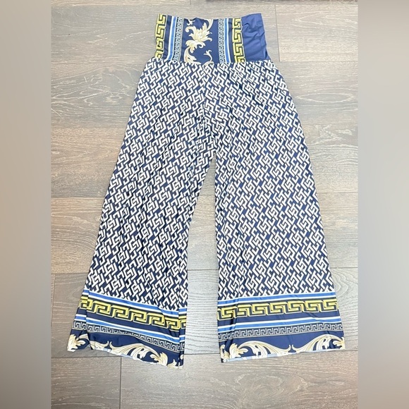 Pants - Stylish Blue and Gold Wide Leg Pants
